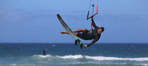 Luke in Cape Town on his Lukes leaf, the advanced freestyle kiteboard